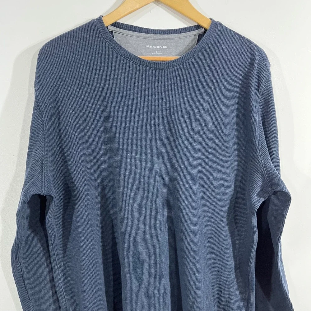 Banana Republic Navy Grunge Y2K Waffle Knit Thermal Long Sleeve Shirt Mens Large